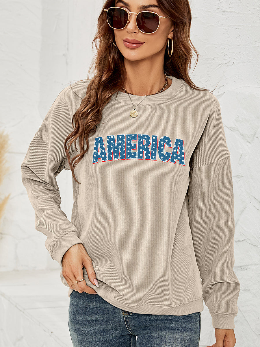 AMERICA Graphic Dropped Shoulder Sweatshirt BLUE ZONE PLANET