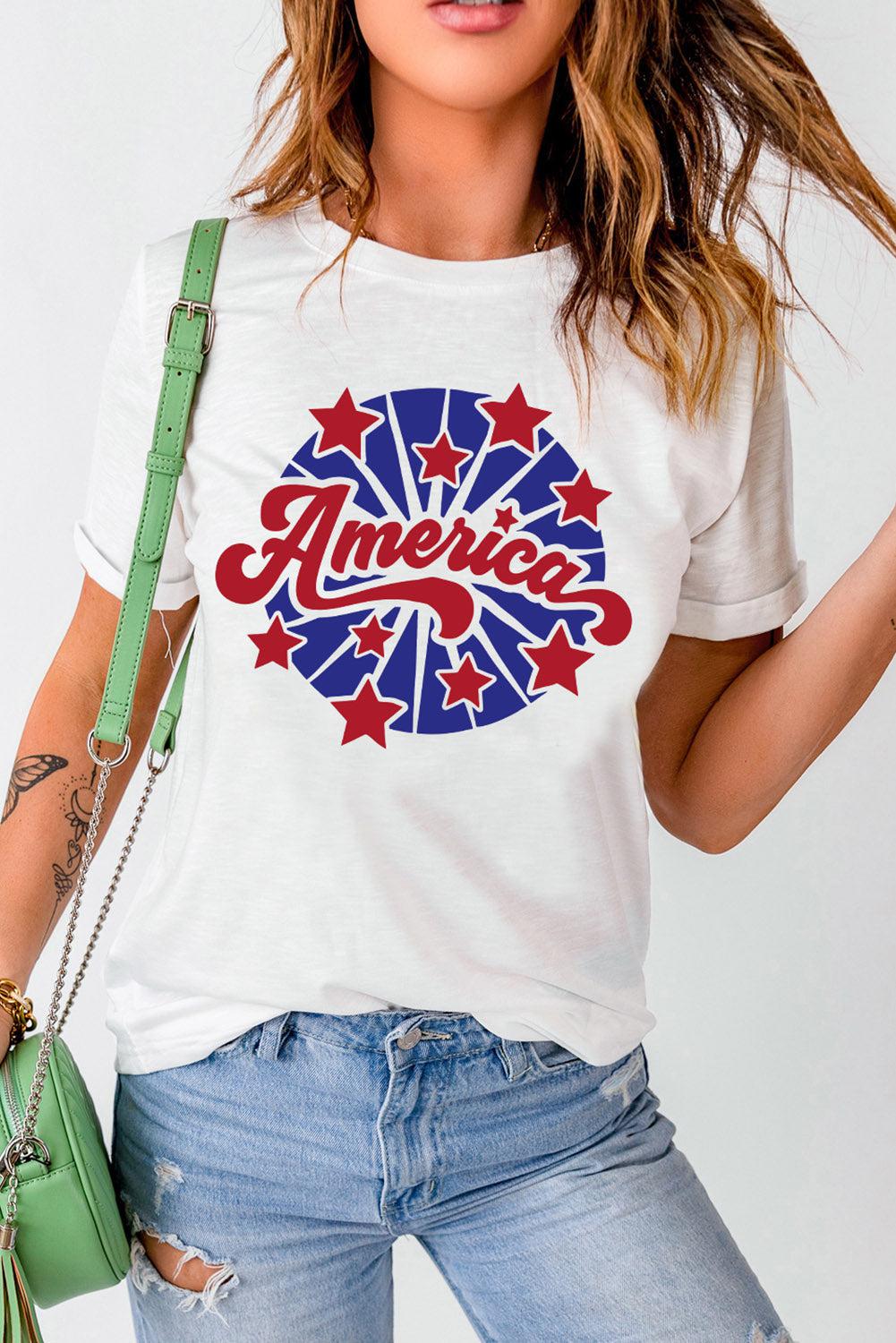 AMERICA Star Graphic Round Neck Tee BLUE ZONE PLANET