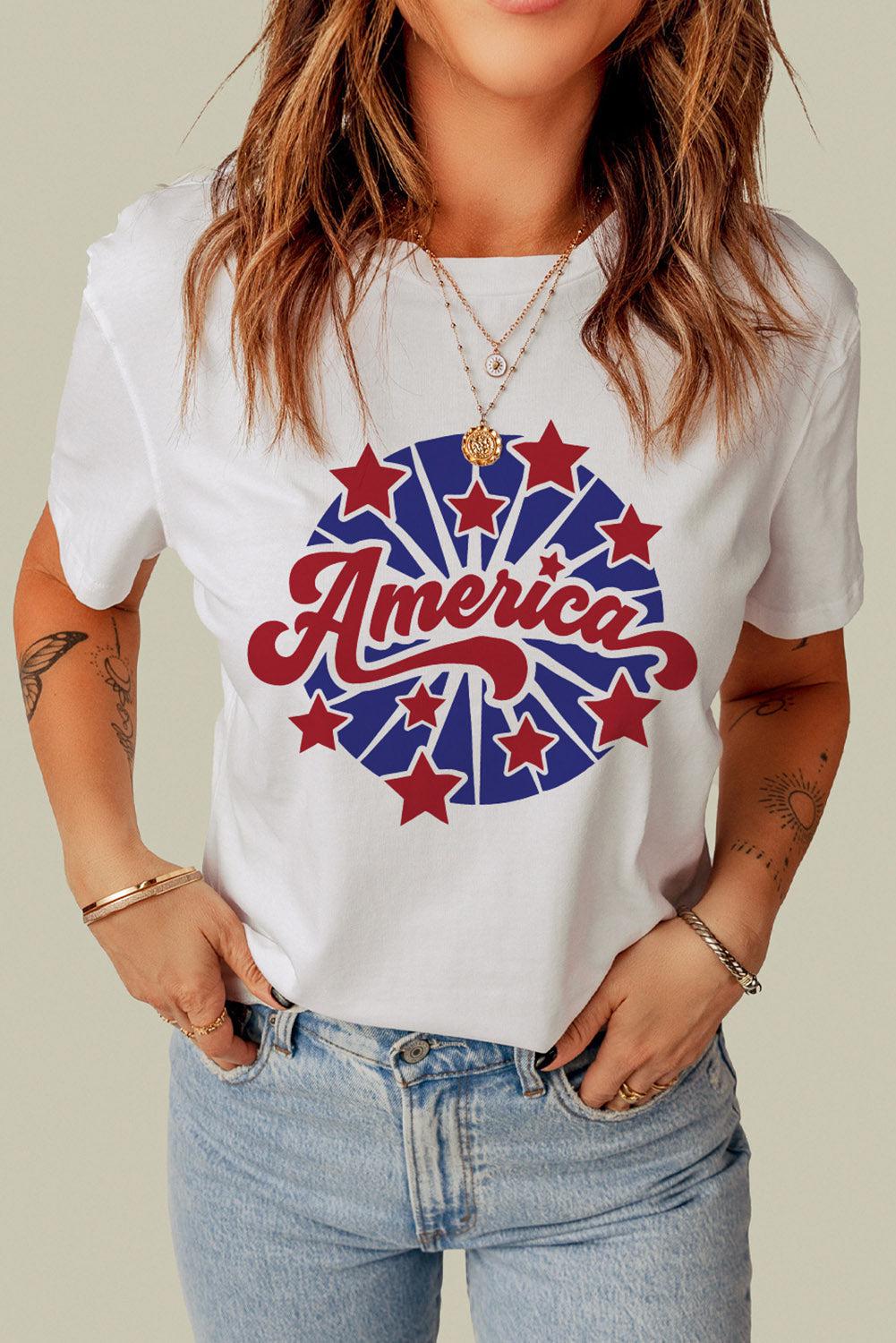 AMERICA Star Graphic Round Neck Tee BLUE ZONE PLANET