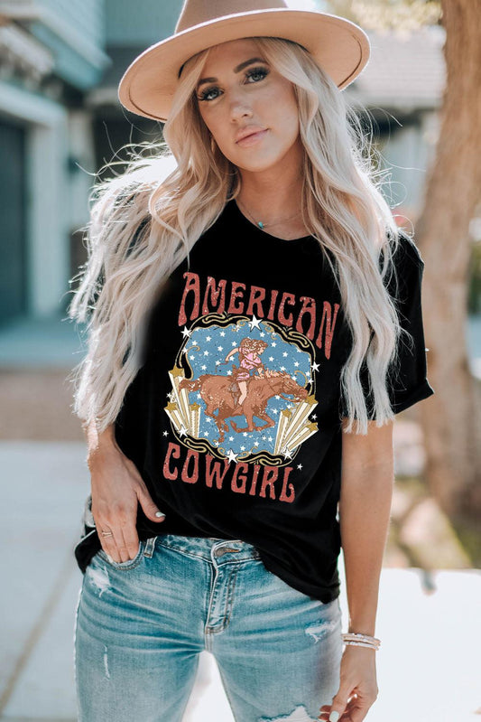 AMERICAN COWGIRL Graphic Short Sleeve Tee BLUE ZONE PLANET