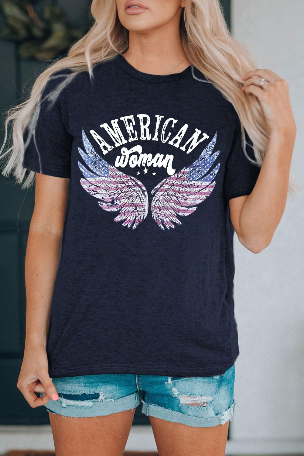 AMERICAN WOMAN Graphic Round Neck Tee BLUE ZONE PLANET