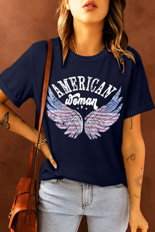 AMERICAN WOMAN Graphic Round Neck Tee BLUE ZONE PLANET