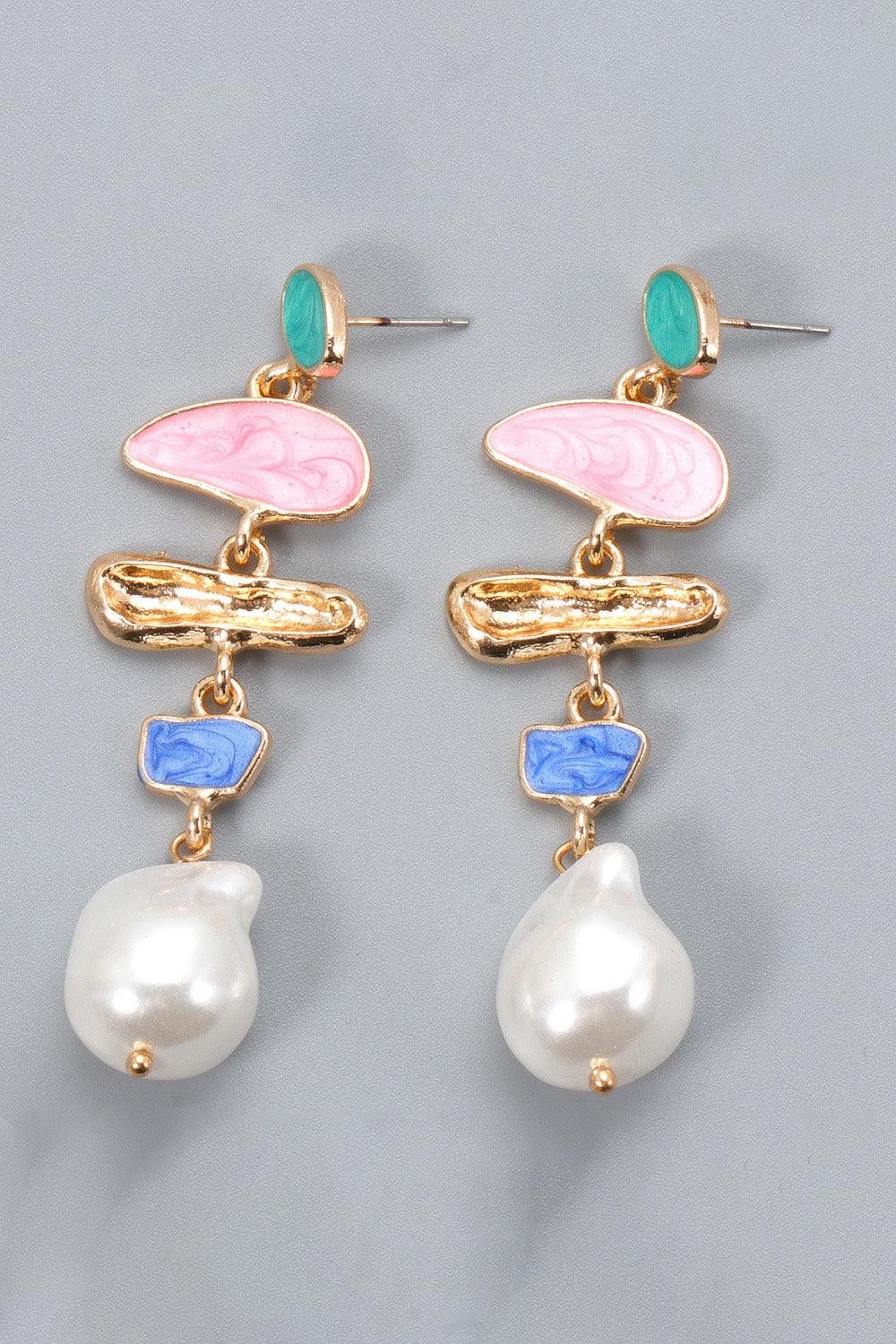 Abnormal Shpae Zinc Alloy Synthetic Pearl Dangle Earrings BLUE ZONE PLANET