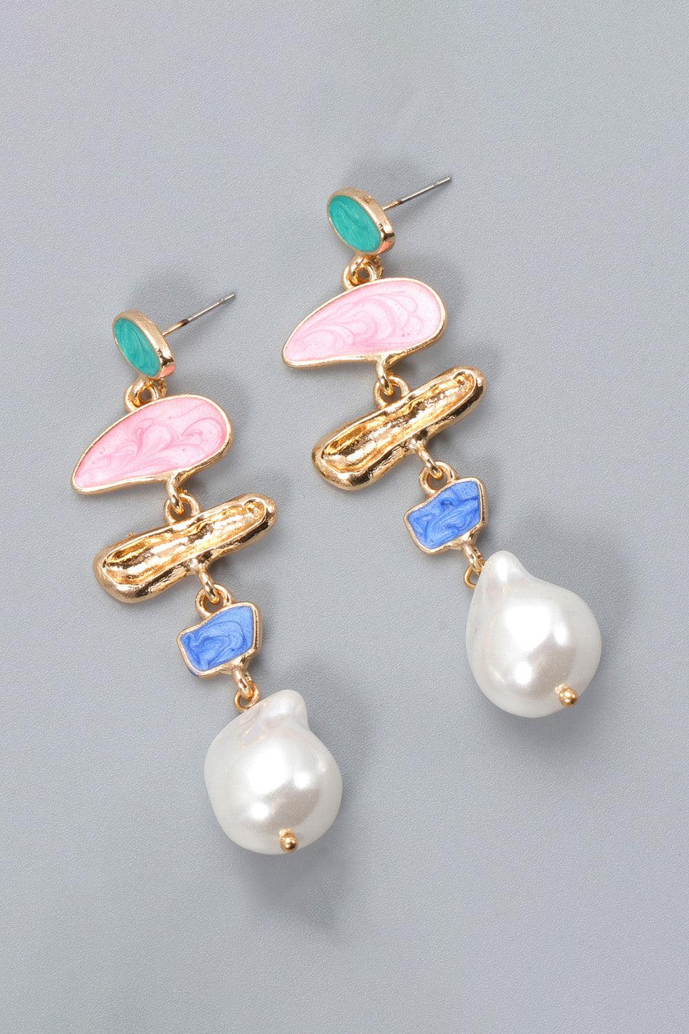 Abnormal Shpae Zinc Alloy Synthetic Pearl Dangle Earrings BLUE ZONE PLANET