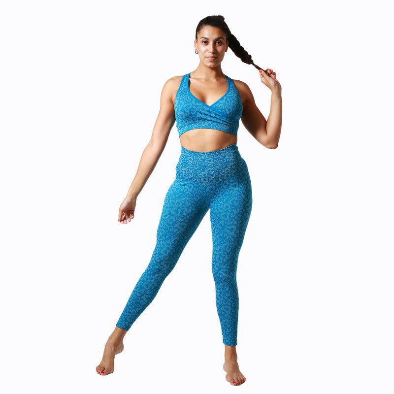 Blue Zone Planet | Ladies Leopard Print Beauty Back Bra Yoga Set-TOPS / DRESSES-[Adult]-[Female]-Royal blue-S-2022 Online Blue Zone Planet