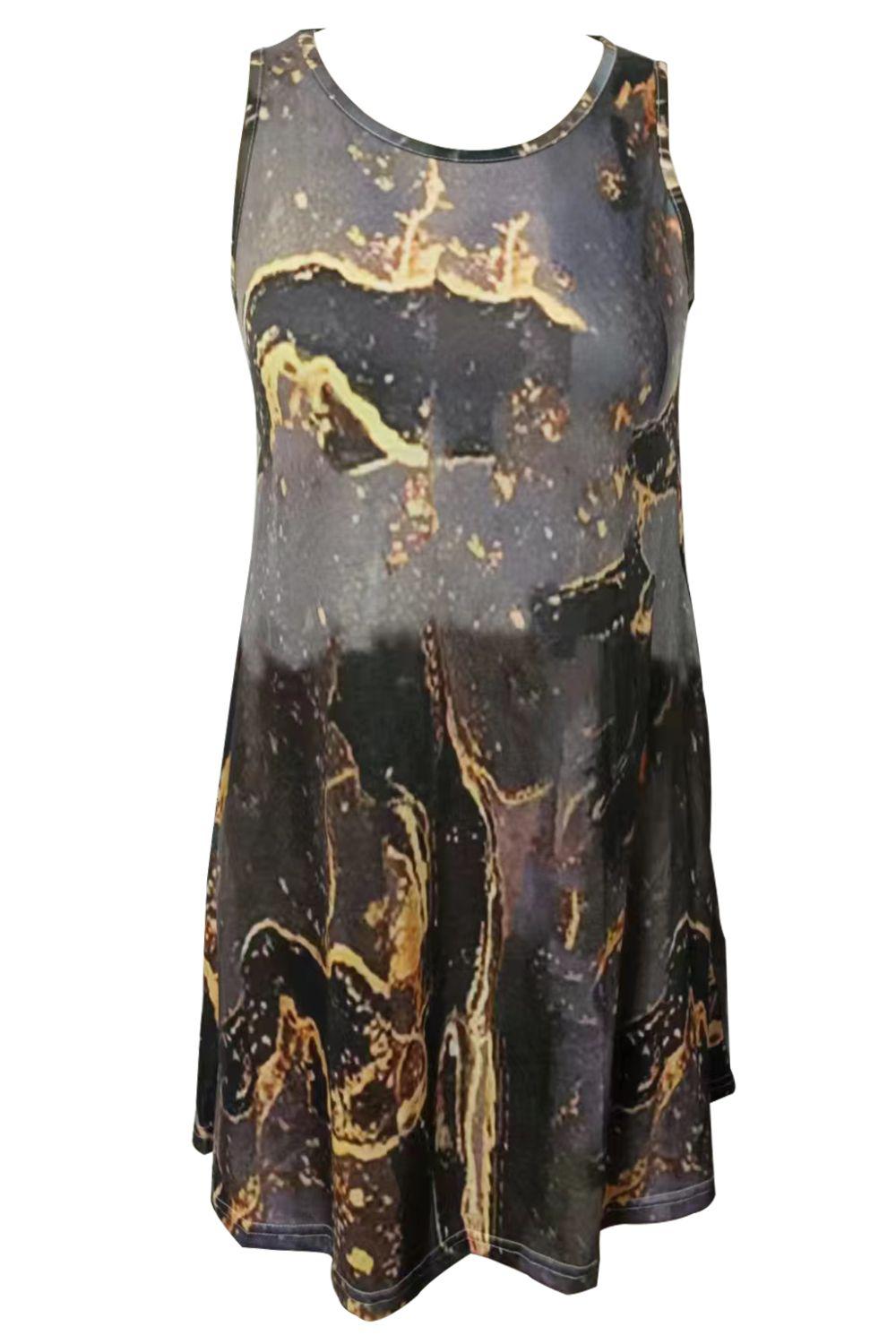 Abstract Print Round Neck Sleeveless Dress with Pockets BLUE ZONE PLANET