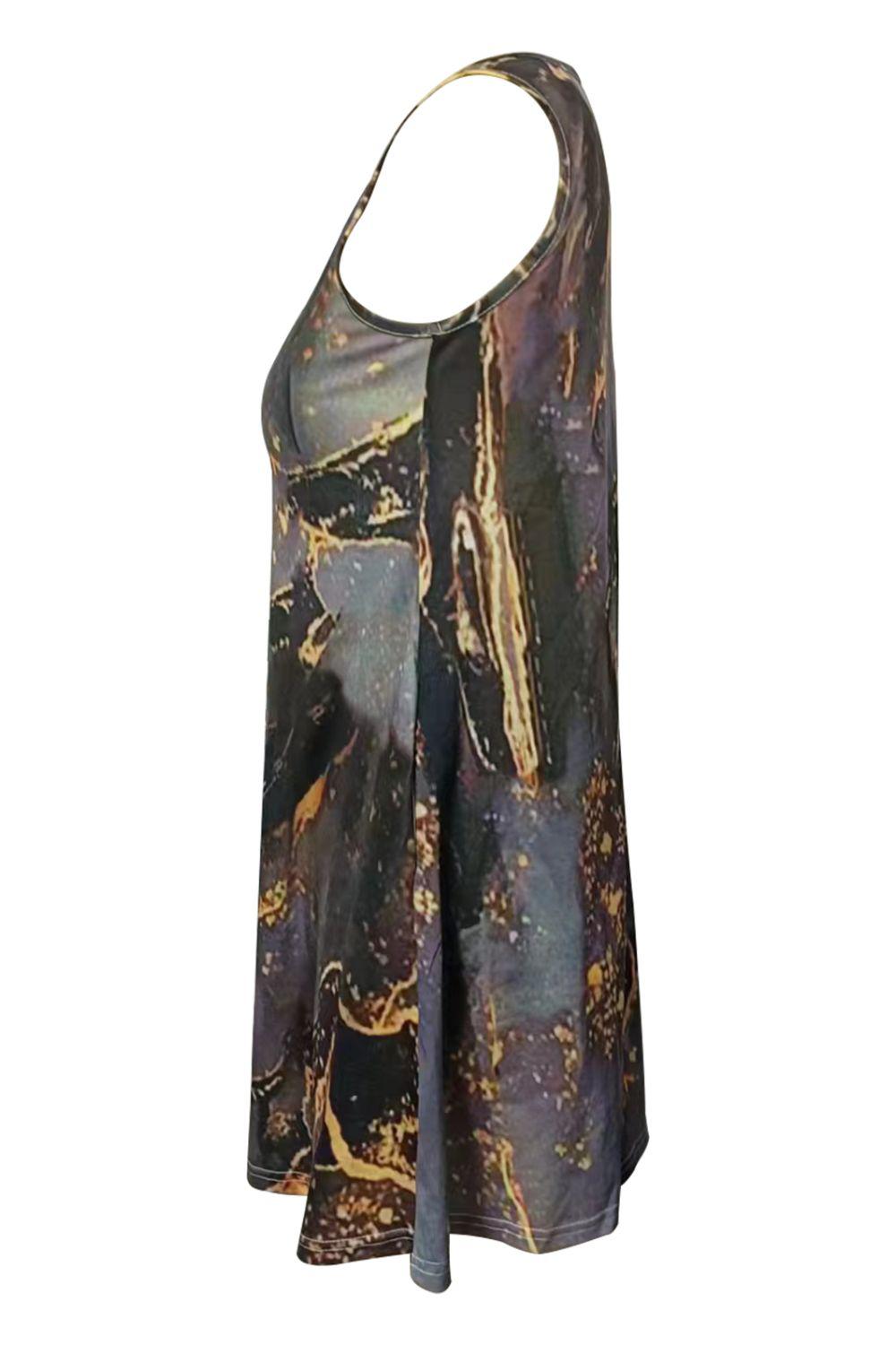 Abstract Print Round Neck Sleeveless Dress with Pockets BLUE ZONE PLANET