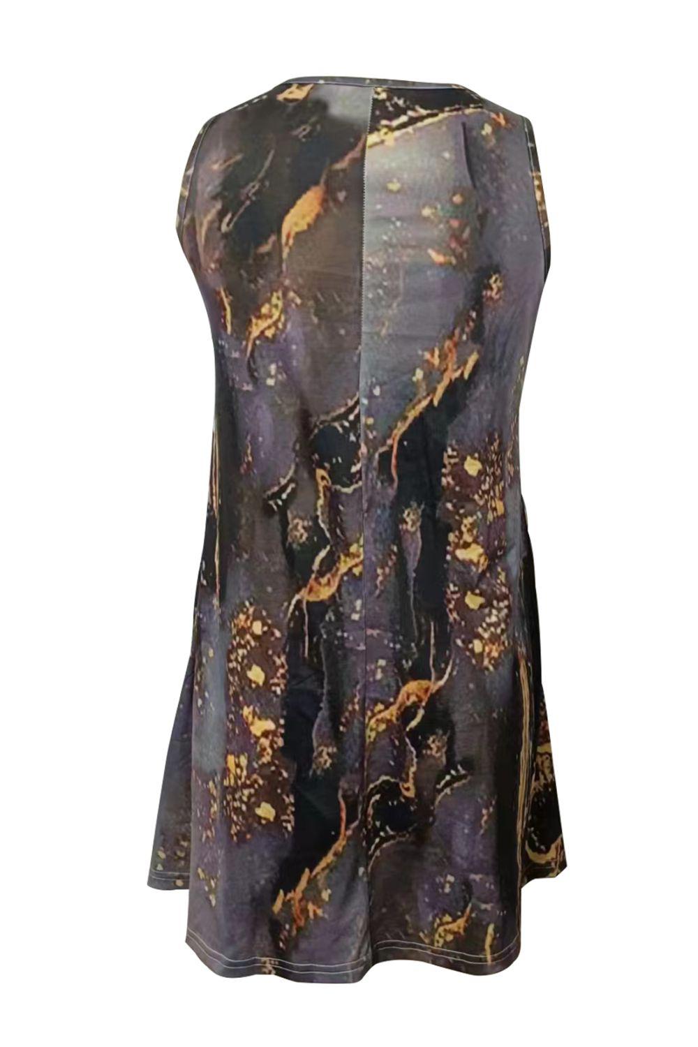 Abstract Print Round Neck Sleeveless Dress with Pockets BLUE ZONE PLANET