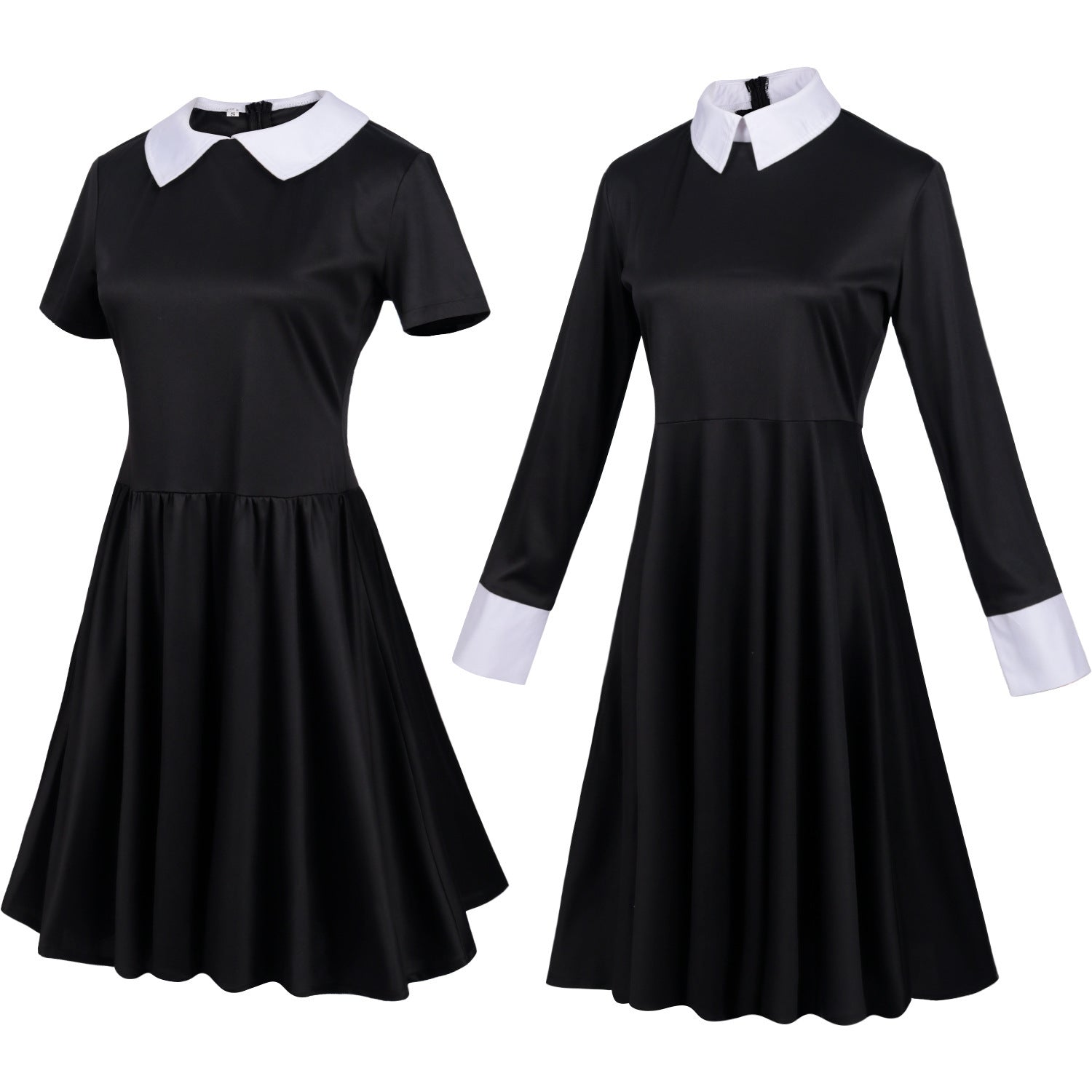 Addams family costume Halloween Wednesday Addams black dress print dress cosplay costume Hypersku