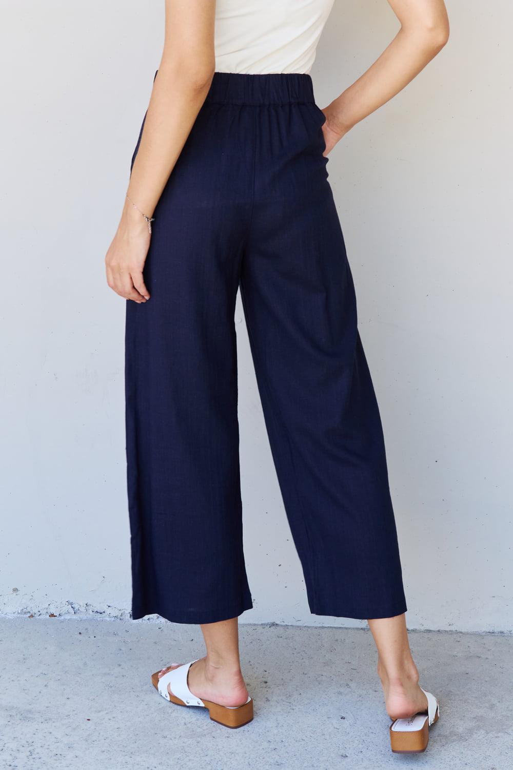 And The Why In The Mix Full Size Pleated Detail Linen Pants in Dark Navy BLUE ZONE PLANET
