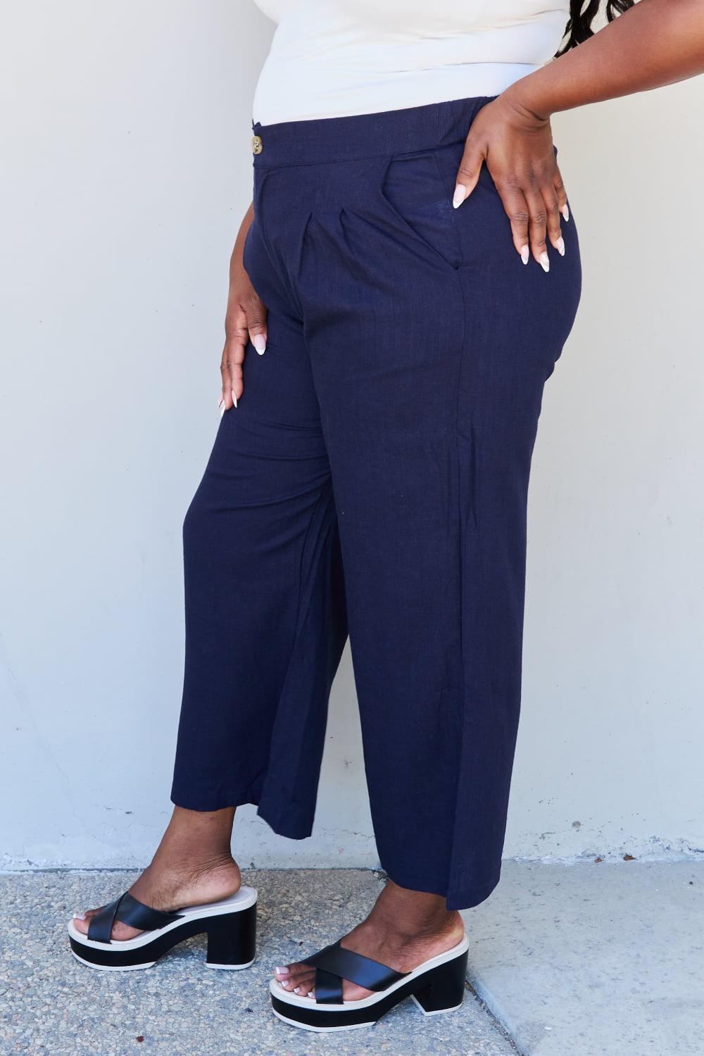 And The Why In The Mix Full Size Pleated Detail Linen Pants in Dark Navy BLUE ZONE PLANET