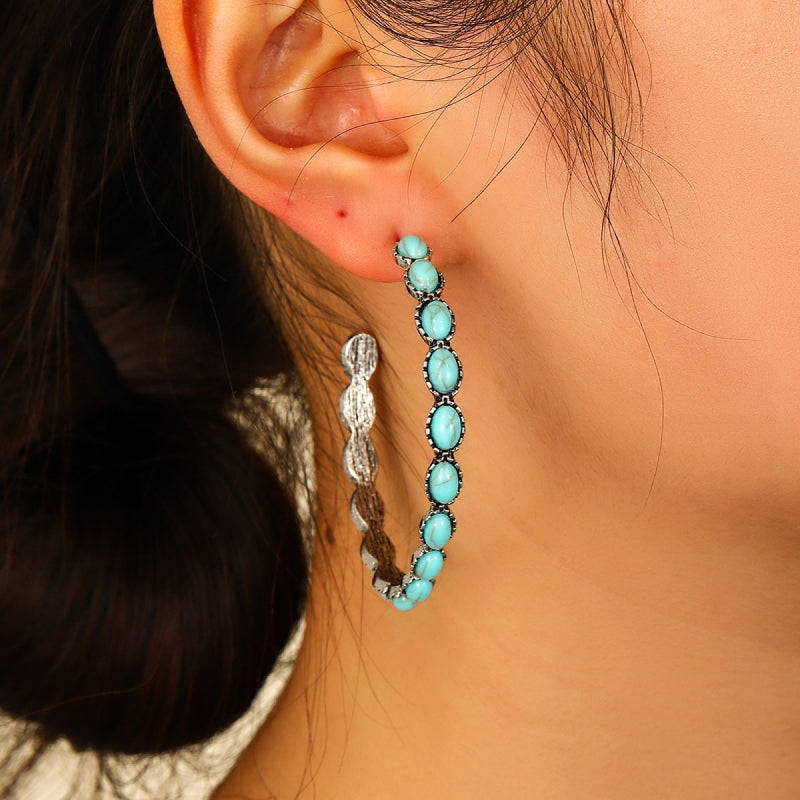 Artificial Turquoise C-Hoop Earrings BLUE ZONE PLANET