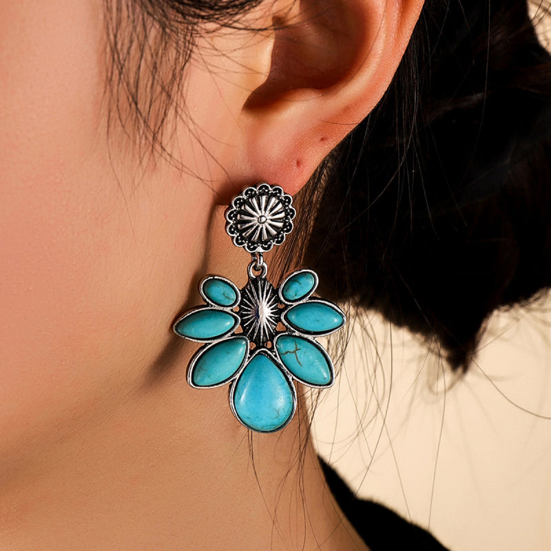 Artificial Turquoise Flower Earrings BLUE ZONE PLANET