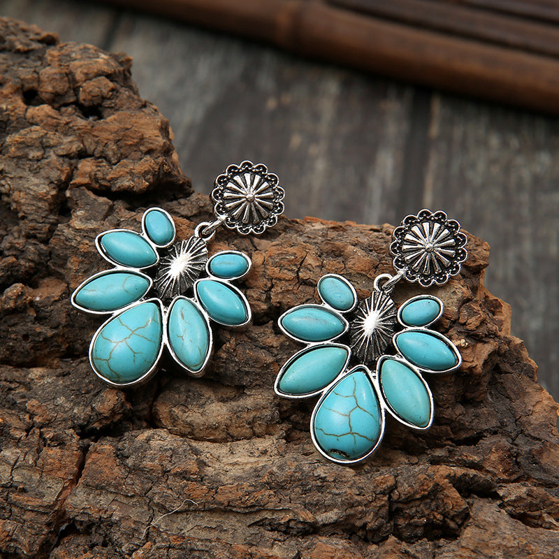 Artificial Turquoise Flower Earrings BLUE ZONE PLANET