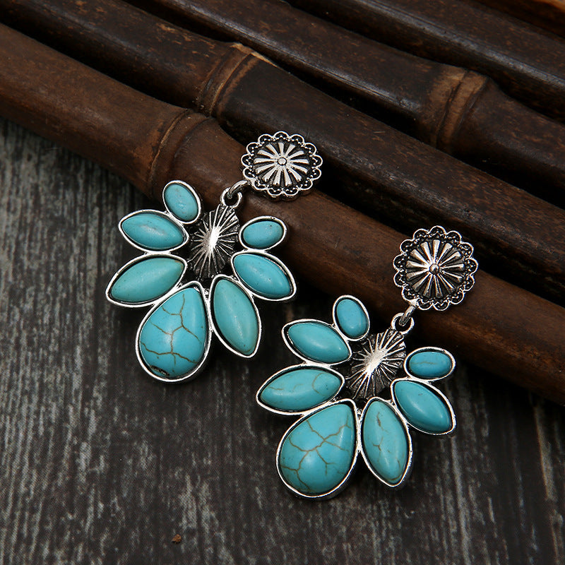 Artificial Turquoise Flower Earrings BLUE ZONE PLANET