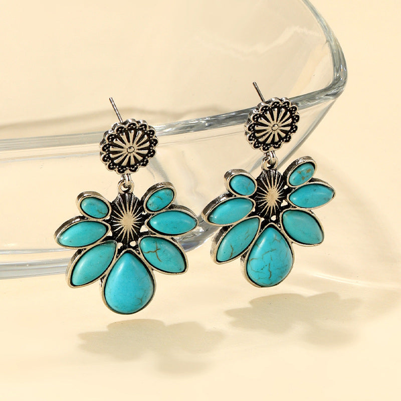 Artificial Turquoise Flower Earrings BLUE ZONE PLANET