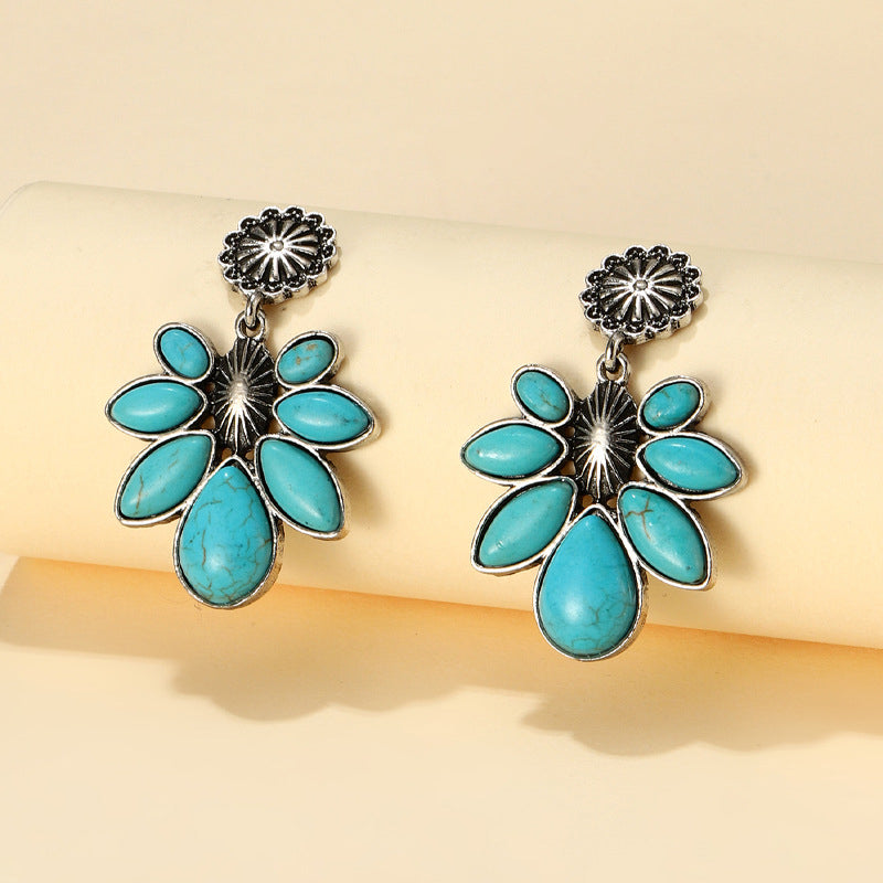 Artificial Turquoise Flower Earrings BLUE ZONE PLANET