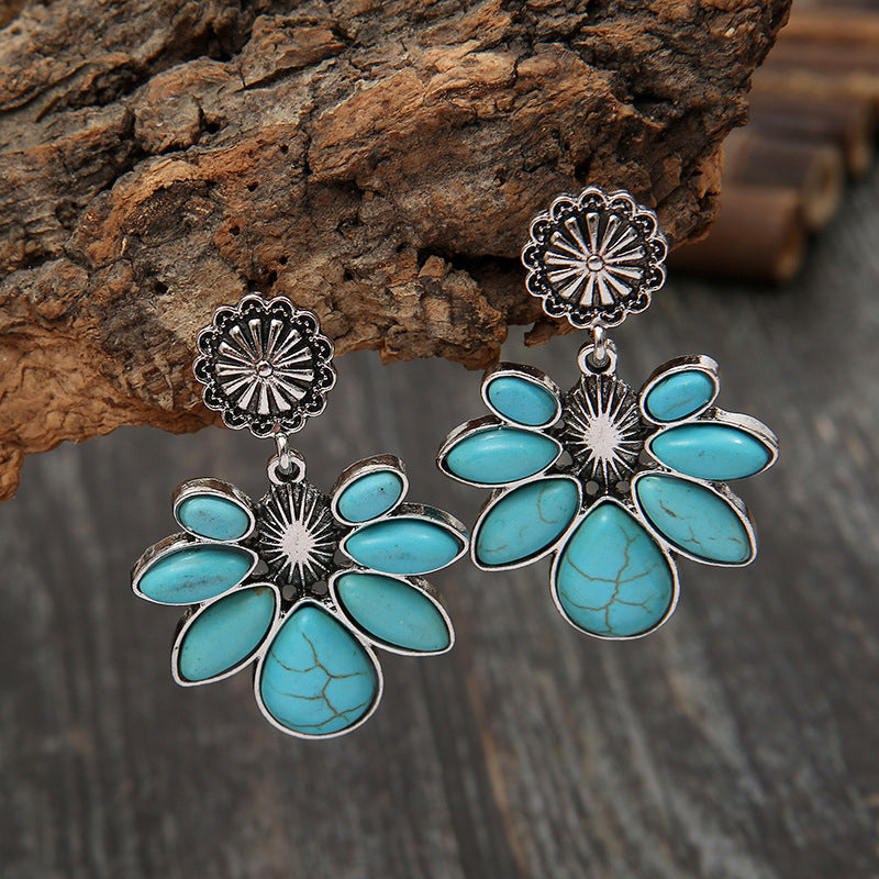 Artificial Turquoise Flower Earrings BLUE ZONE PLANET