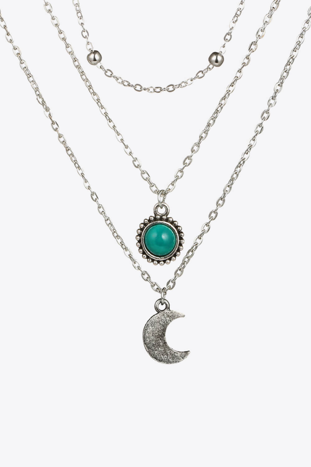 Artificial Turquoise Moon Pendant Layered Necklace BLUE ZONE PLANET