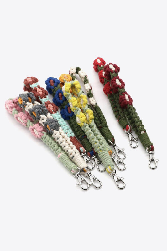 Assorted 4-Pack Hand-Woven Flower Macrame Wristlet Keychain BLUE ZONE PLANET