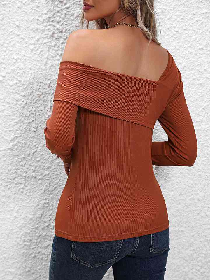 Asymmetrical Neck Long Sleeve Top BLUE ZONE PLANET