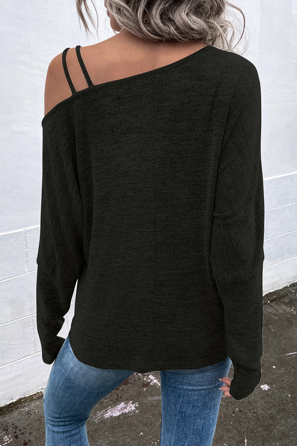 Asymmetrical Neck Long Sleeve Top BLUE ZONE PLANET