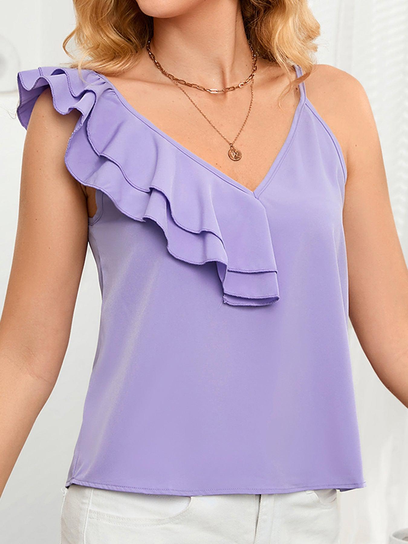 Asymmetrical Neck Ruffled Cami BLUE ZONE PLANET