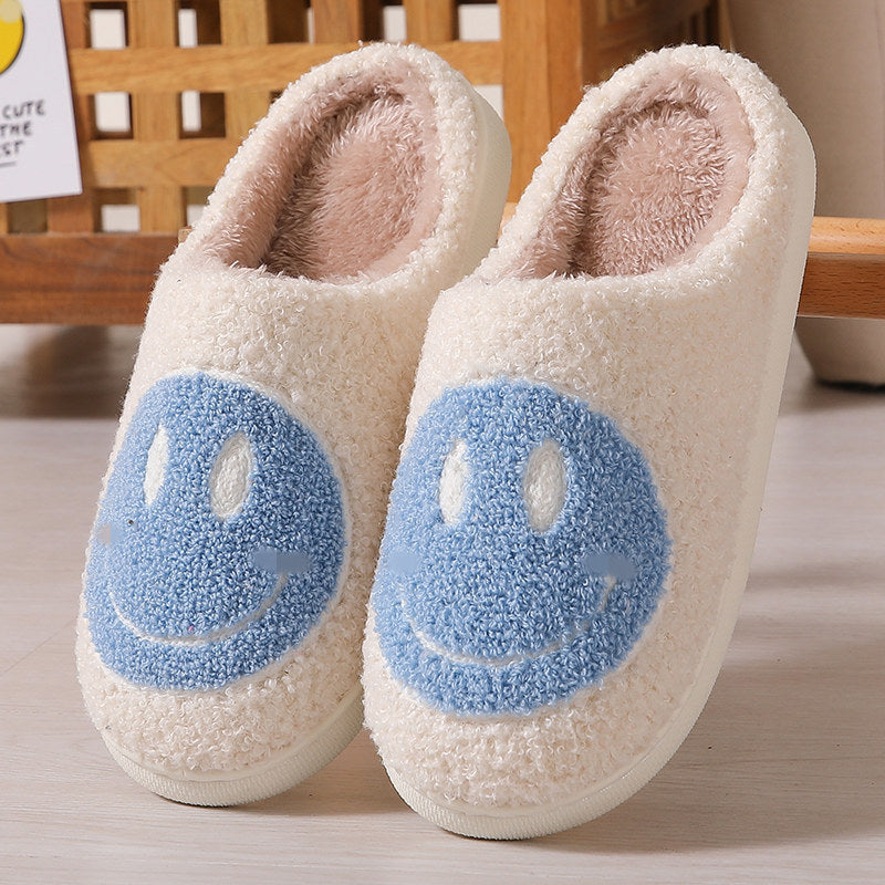 Colorful smiley face pattern cotton slippers indoor home plush warm slippers-[Adult]-[Female]-Clear blue-36/37-2022 Online Blue Zone Planet