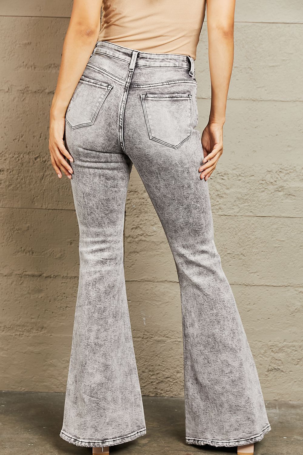 BAYEAS High Waisted Acid Wash Flare Jeans BLUE ZONE PLANET
