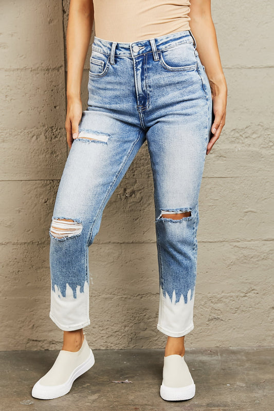 BAYEAS High Waisted Distressed Painted Cropped Skinny Jeans BLUE ZONE PLANET