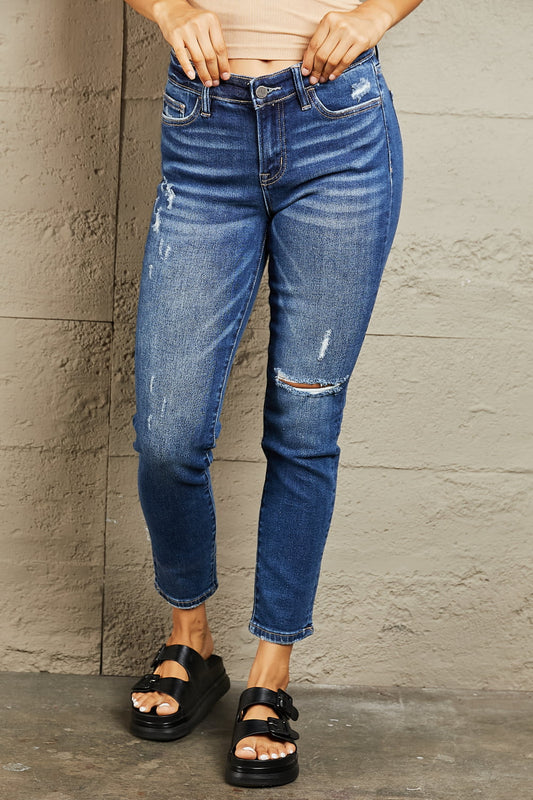 BAYEAS Mid Rise Distressed Slim Jeans BLUE ZONE PLANET