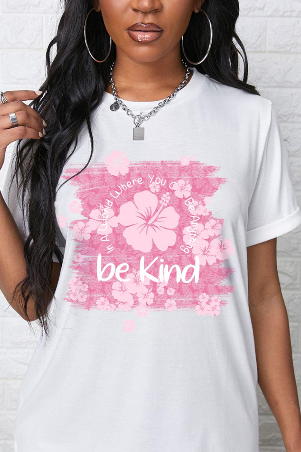 BE KIND Flower Graphic Round Neck Tee BLUE ZONE PLANET