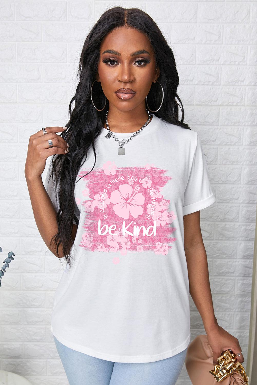 BE KIND Flower Graphic Round Neck Tee BLUE ZONE PLANET