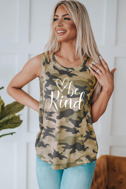 BE KIND Graphic Camouflage Tank-TOPS / DRESSES-[Adult]-[Female]-2022 Online Blue Zone Planet