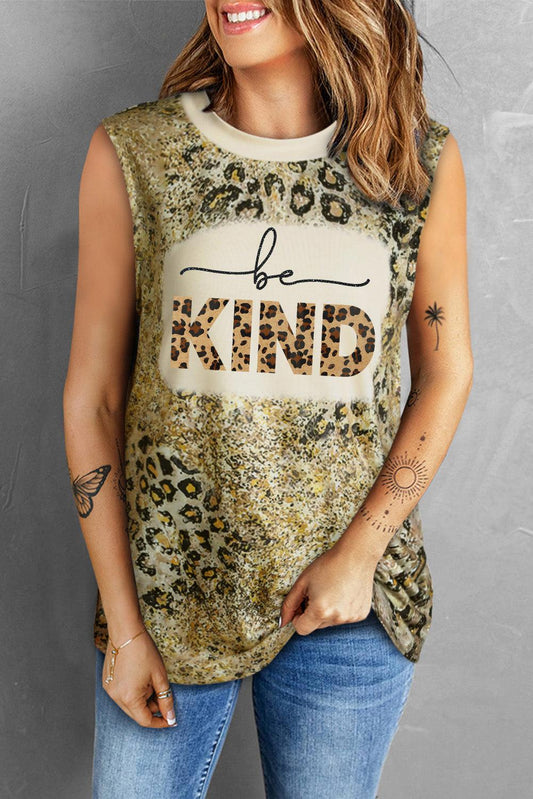 BE KIND Graphic Leopard Round Neck Tank BLUE ZONE PLANET