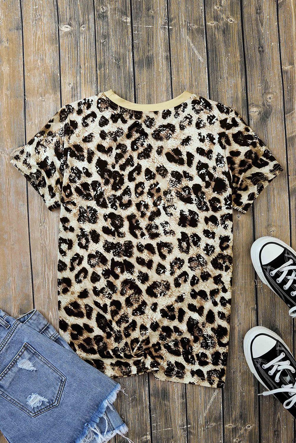 BE KIND Heart Graphic Leopard Round Neck Tee BLUE ZONE PLANET