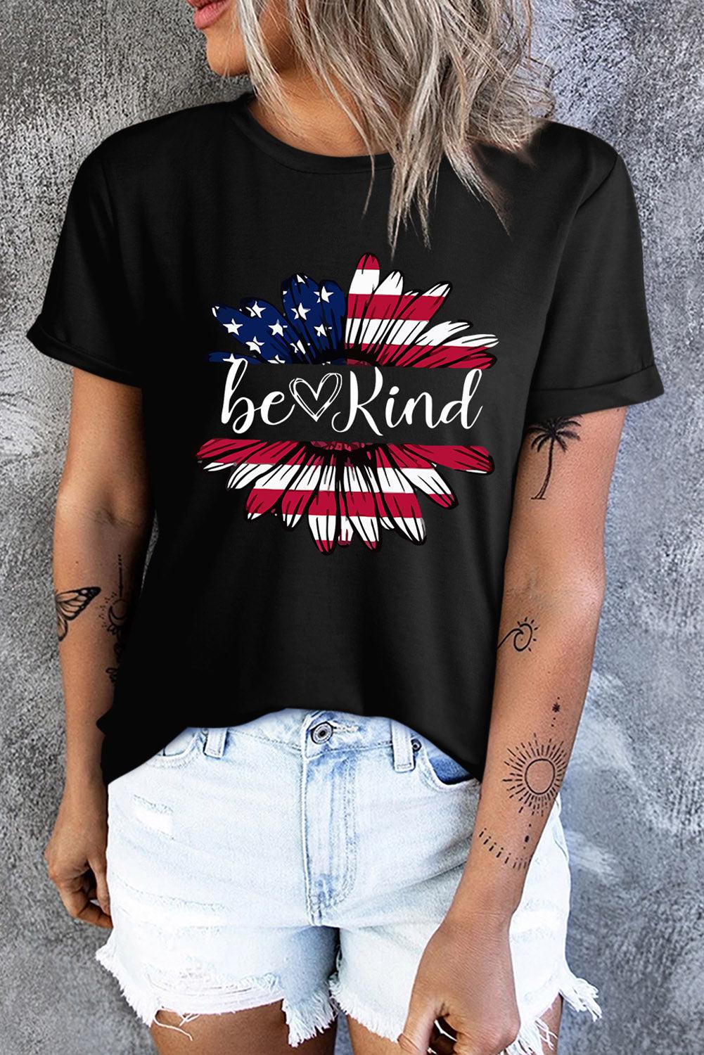 BE KIND US Flag Graphic Round Neck Tee BLUE ZONE PLANET