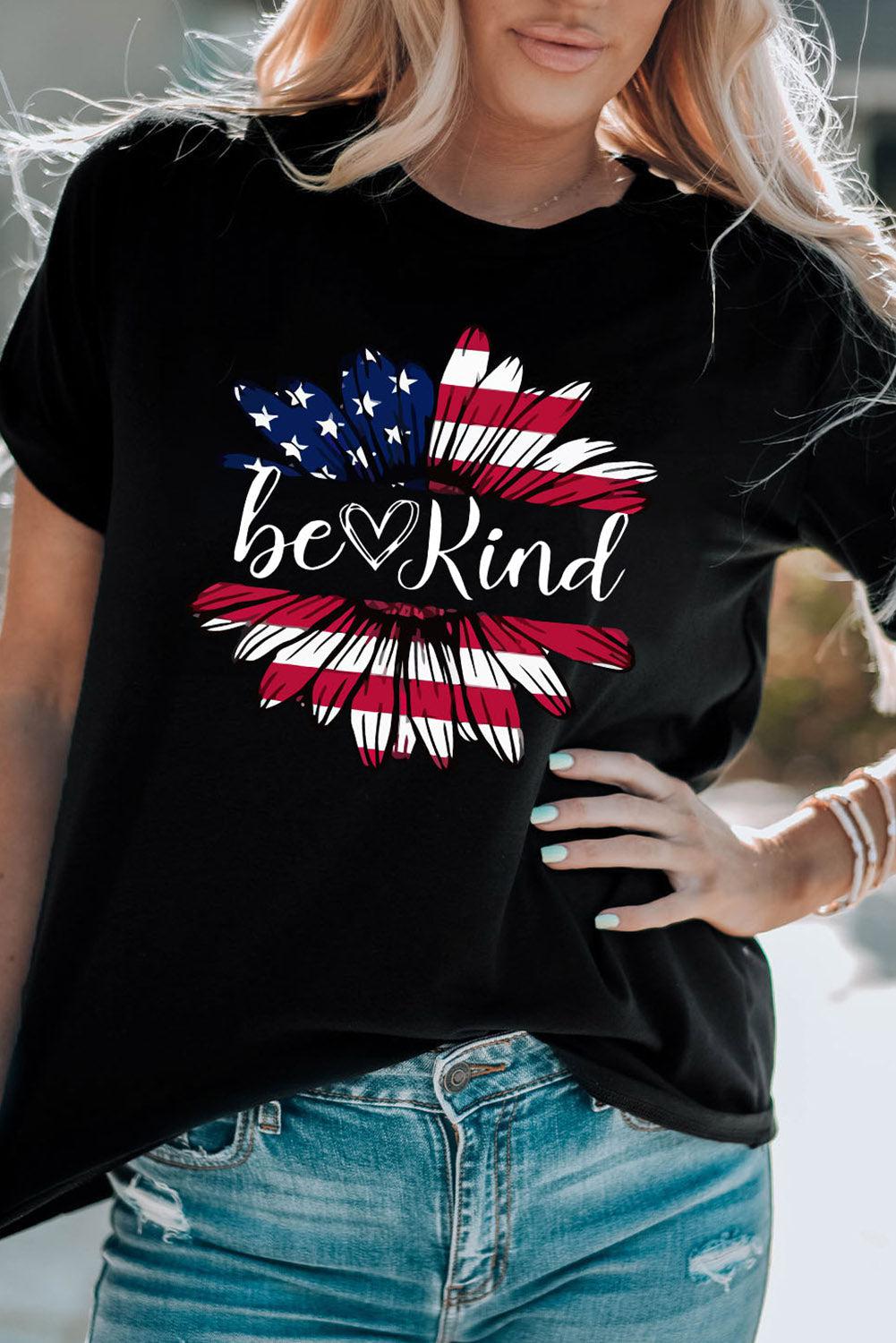 BE KIND US Flag Graphic Round Neck Tee BLUE ZONE PLANET