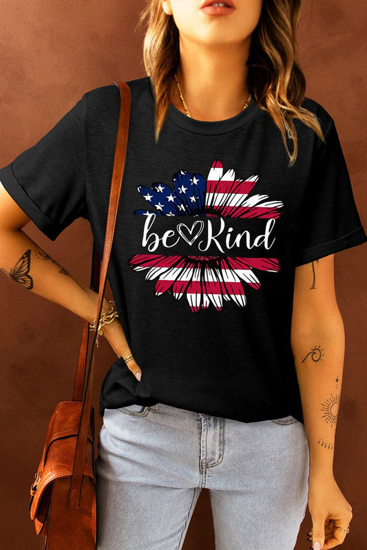 BE KIND US Flag Graphic Round Neck Tee BLUE ZONE PLANET