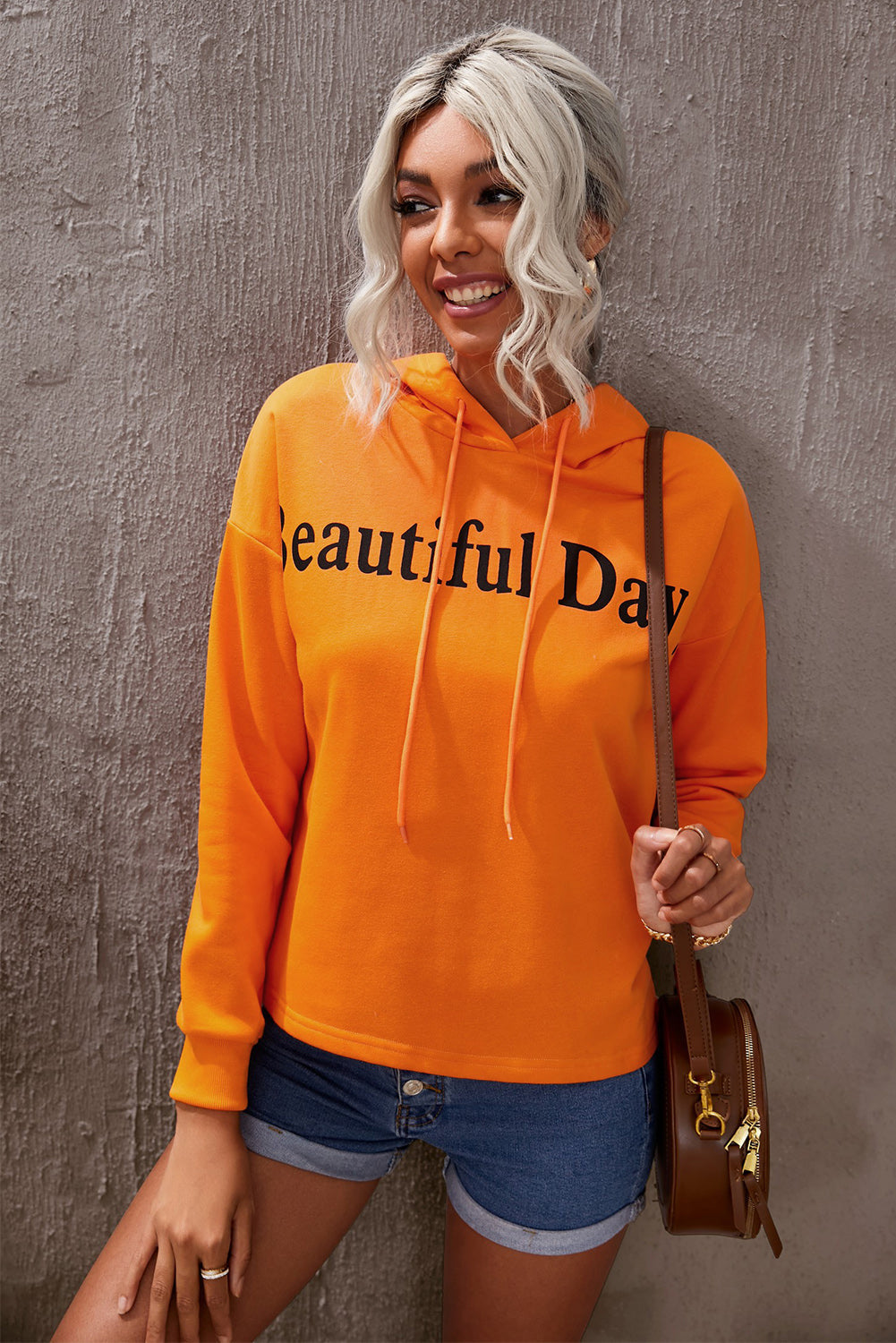 BEAUTIFUL DAY Graphic Drawstring Hoodie BLUE ZONE PLANET