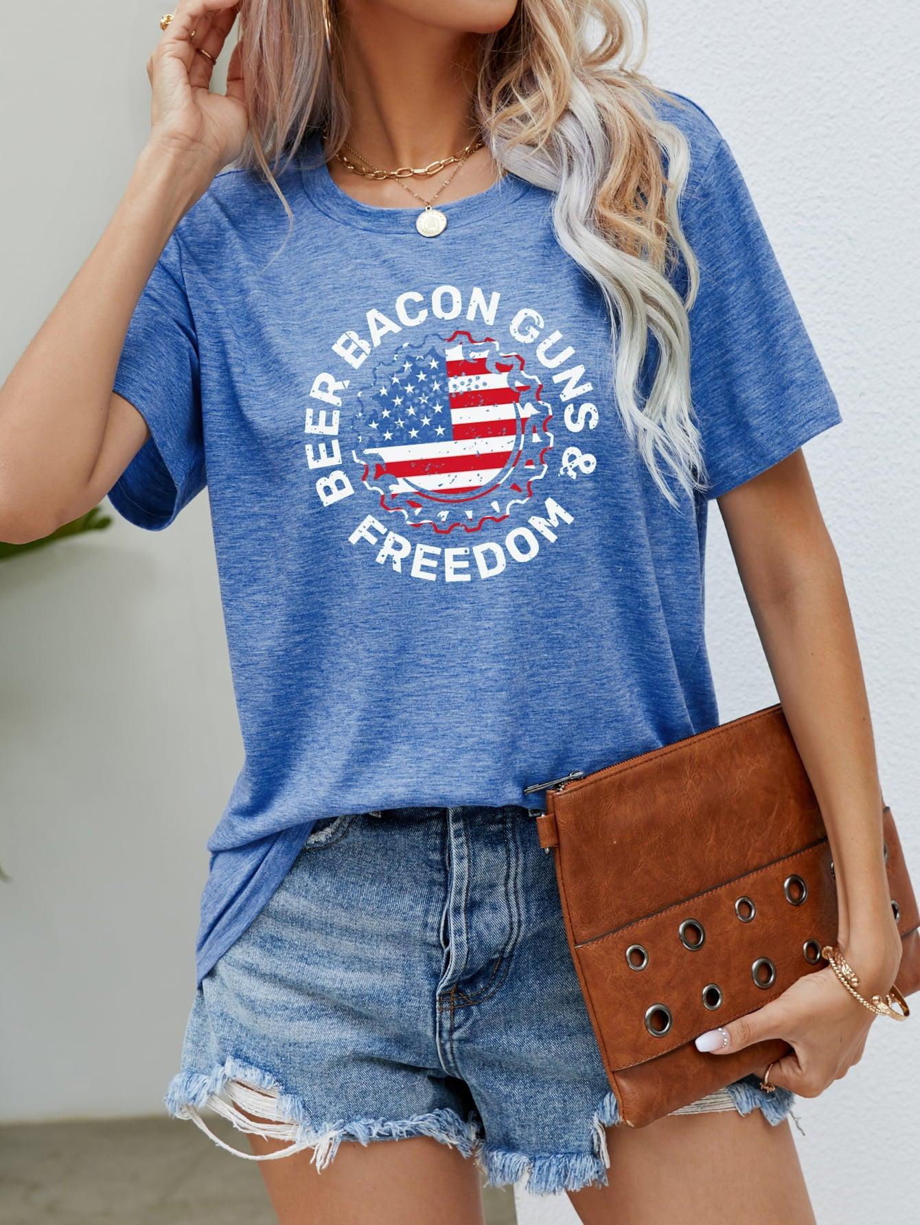 BEER BACON GUNS & FREEDOM US Flag Graphic Tee BLUE ZONE PLANET