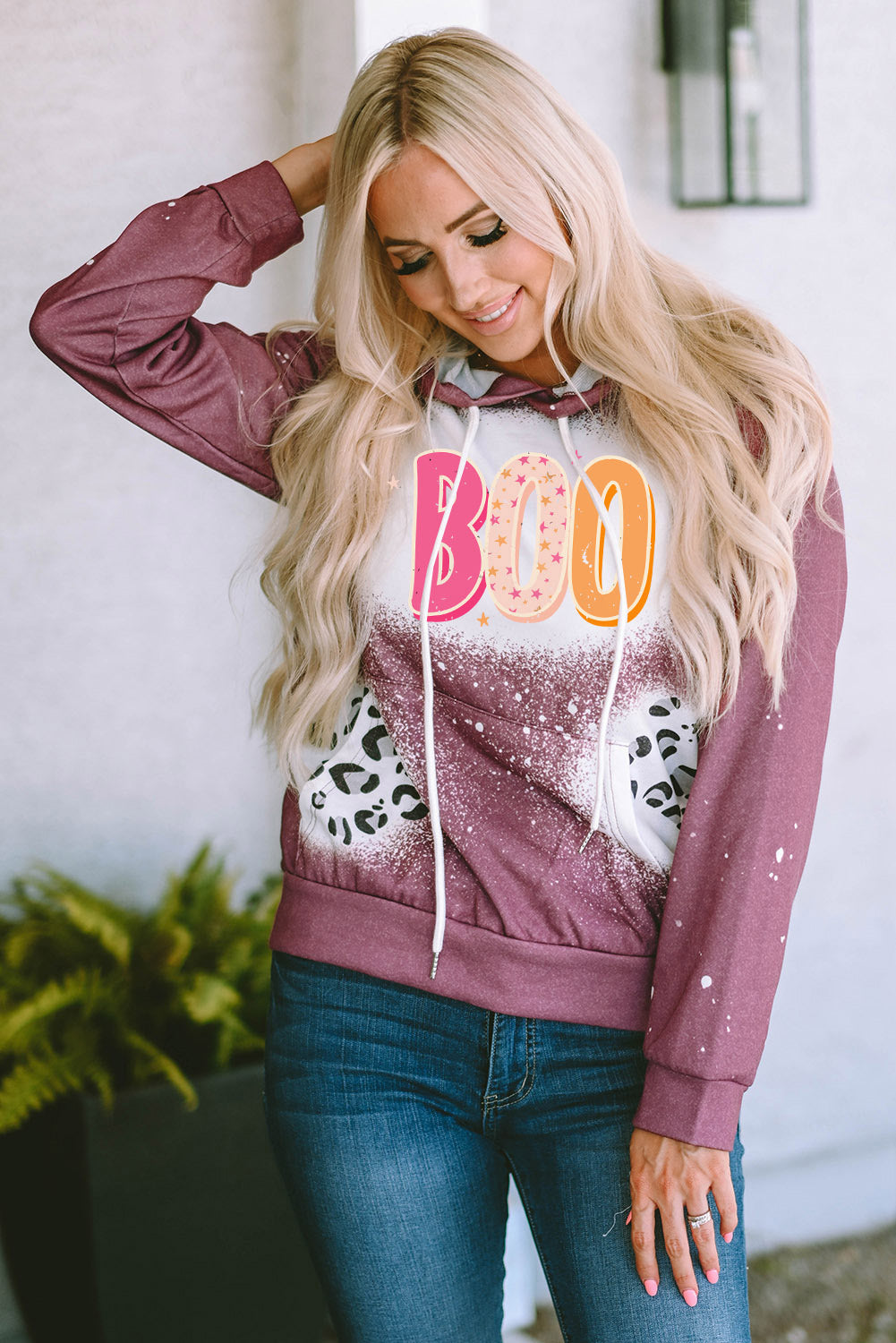 BOO Leopard Long Sleeve Hoodie BLUE ZONE PLANET