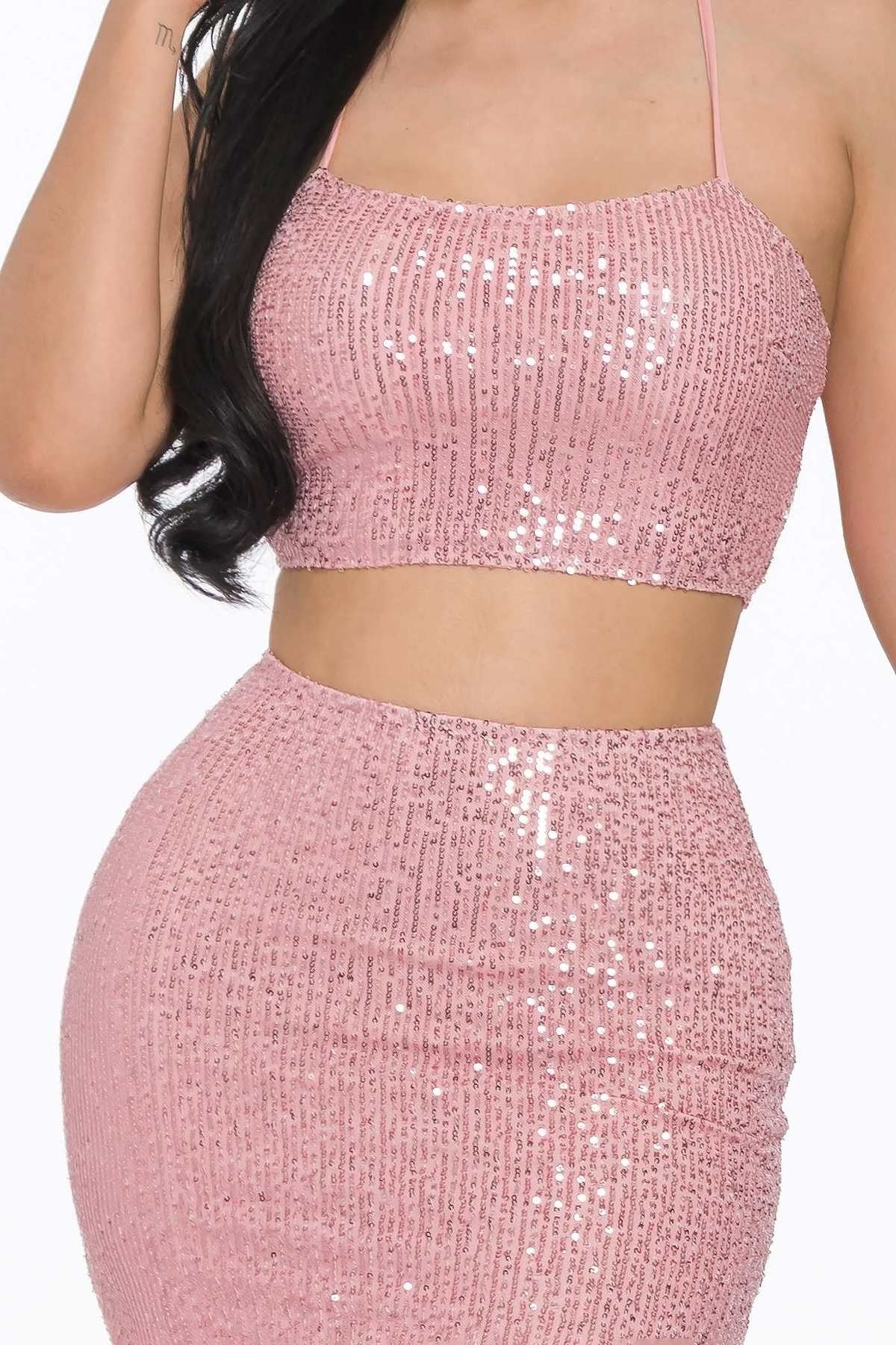 Baby Pink Sexy Back Sequin Maxi Dress Blue Zone Planet