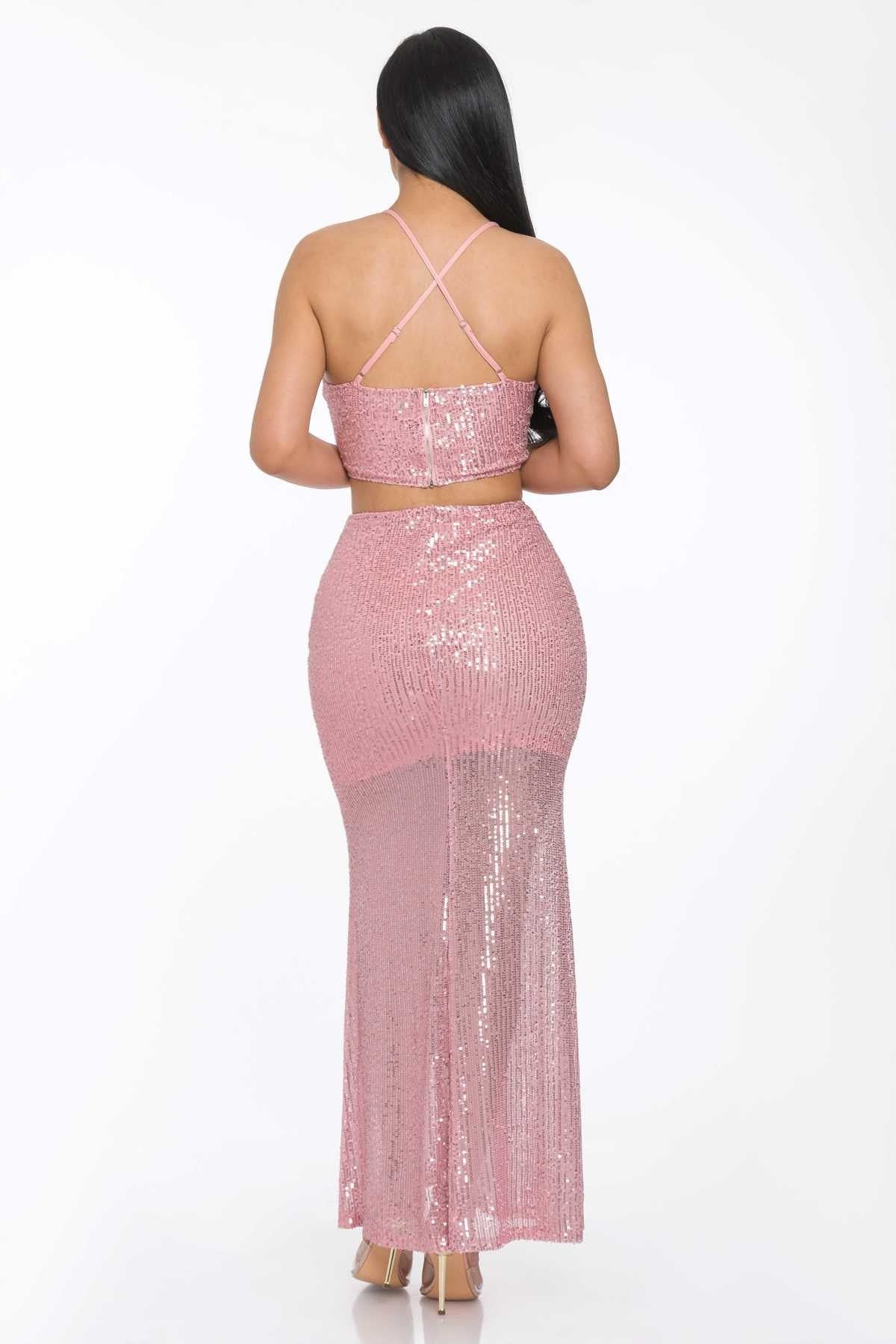 Baby Pink Sexy Back Sequin Maxi Dress Blue Zone Planet