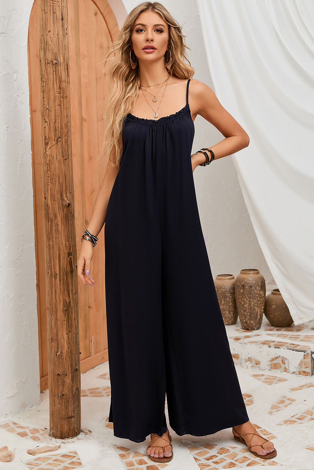 Blue Zone Planet |  Backless Straight Neck Jumpsuit BLUE ZONE PLANET