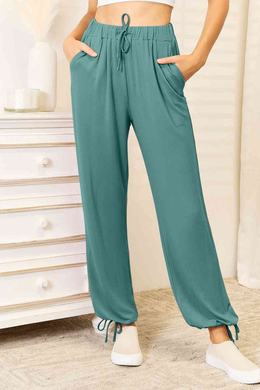 Basic Bae Full Size Soft Rayon Drawstring Waist Pants with Pockets BLUE ZONE PLANET