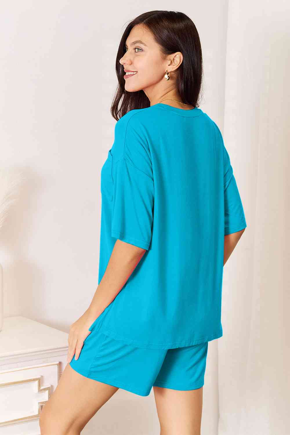 Basic Bae Full Size Soft Rayon Half Sleeve Top and Shorts Set BLUE ZONE PLANET