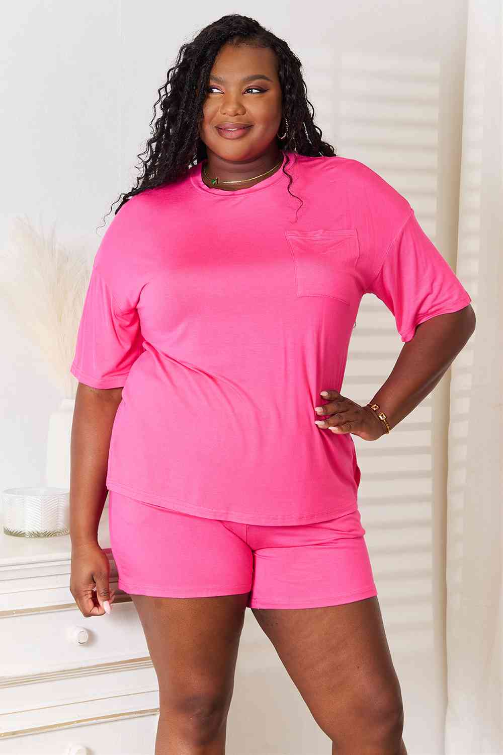 Basic Bae Full Size Soft Rayon Half Sleeve Top and Shorts Set BLUE ZONE PLANET