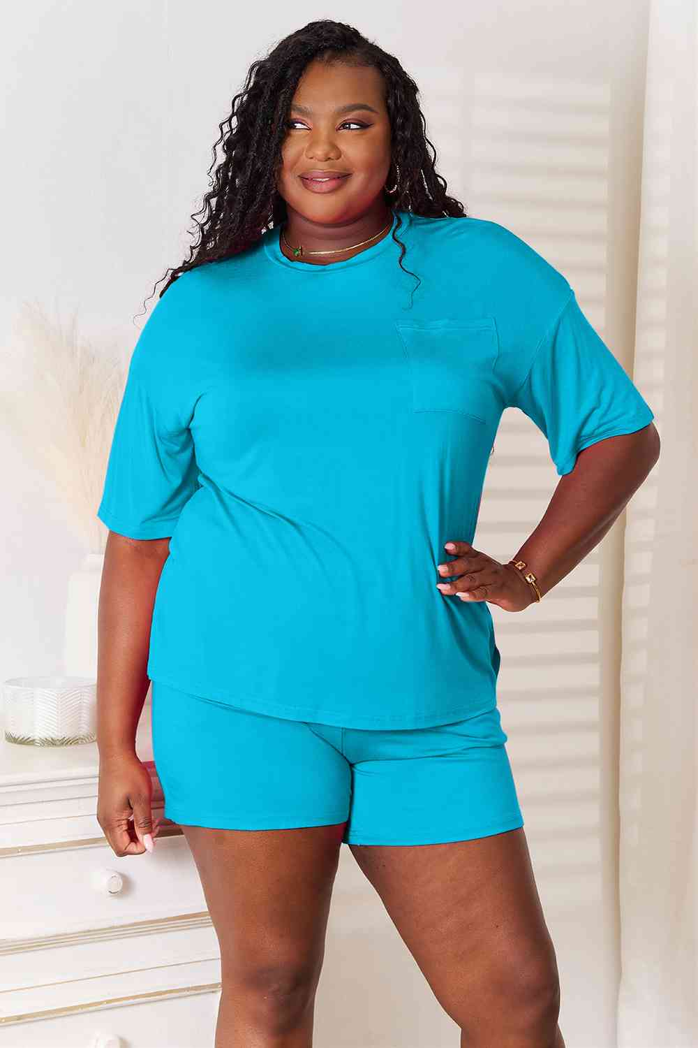 Basic Bae Full Size Soft Rayon Half Sleeve Top and Shorts Set BLUE ZONE PLANET