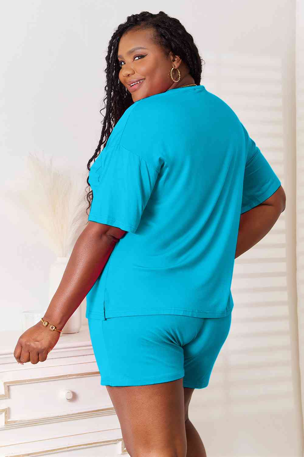 Basic Bae Full Size Soft Rayon Half Sleeve Top and Shorts Set BLUE ZONE PLANET